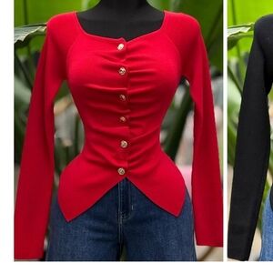 Chic Red Button-Down Women's Top
